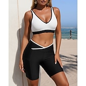 abordables Surfing Tankinis &amp; Bikinis-Mujer Conjuntos de bikini Traje de baño 2 Piezas Bloqueo de color Protección UV Elástico Sin Mangas Bañadores Traje de baño Surf Buceo Natación Verano