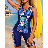 Недорогие Серфинг Танкини и Бикини-Жен. Купальный костюм Танкини 2 предм. тропический Середина бедра Быстровысыхающий Эластичный Без рукавов Купальники Купальник Серфинг Пляж  Плавание Лето