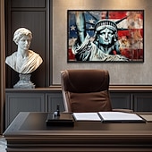  Freiheitsstatue Wandkunst – Amerikanische Flagge Leinwanddruck patriotische USA Kunstwerke Freiheit Gemälde für Büro Zuhause oder Studienraum Dekor