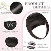 halpa Otsahiukset-klipsiomainen otsatukka, luonnollinen feikkiotsatukka, mustanruskea ranskalainen otsatukka, otsatukka ohimoilla, naisten hiuslisäkkeet klipsiomainen otsatukka, hiustenpidennykset, kaareva otsatukka