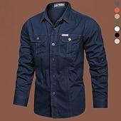  Homens camisa cargo Camisa de Trilha Camiseta militar tática Manga Longa Aberto para a Lateral Blusas Ao ar livre Respirável Primavera Outono Algodão Preto Branco Verde Tropa Caça Exercite-se Viajar