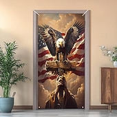 economico Striscioni per Garage e Porte-striscione patriottico per porta, bandiera americana, aquila calva e croce, decorazione religiosa da parete, cartello per portico del 4 luglio
