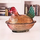 halpa Keittiön säilytysratkaisut-vintage lasinen kananpesäkulho kannella, suuri jalustallinen kukkokarkkikulho &amp;kristallinen välipalapurkki, maalaistalon kananpesäpöydän sisustus, sopii välipaloille, jälkiruoalle, kekseille