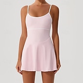 preiswerte Damenkleid-Damen Einfarbig Tenniskleid Tennisröcke mit Shorts Sportkleid Ärmellos Patchwork Rückenfrei Stoßdämpfung Atmungsaktiv Tennis Laufen Fitness Rundausschnitt Kleid Schwarz Rosa Pink Tennisbekleidung
