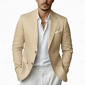 abordables Blazer en lin-Blazer léger pour homme – veste d'été décontractée à coupe ajustée, col cranté simple boutonnage, vert clair