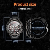 baratos Smartwatch-Relógio inteligente Lokmat Attack Max de 1,54 polegadas com Bluetooth, chamadas, pedômetro, lembrete de chamadas e rastreador de atividades. Compatível com Android e iOS. Unissex, longa duração da bateria, chamadas em modo mãos-livres, à prova d'água IP68