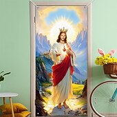 cheap Holiday Tapestries-Easter Door Cover with Sacred Image of Jesus Christ, Christian Religious Home Decoration for Holy Celebrations, Perfect for Easter and Spring Religious Decor for Doors and Entryways