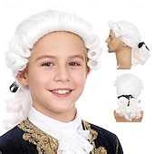 baratos Perucas Históricas-Peruca Longa Cacheada de Juiz Colonial Cosplay – Leve e Transformativa para Eventos e Festas