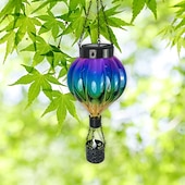 abordables Luces de camino y linternas-1 linterna de globo aerostático de metal de vidrio colorido impermeable y solar para exteriores, luz de llama simulada LED, decoración de árboles de granja y jardín, iluminación de paisaje, luz