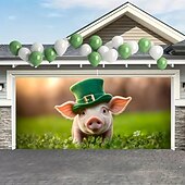 preiswerte Garage- und Türbanner-St. Patricks Day Tapisserie Garagentorabdeckung Großes Hängendes Elf Tier Niedlich 3D Party Outdoor Urlaub Hintergründe aufnehmen Yard Wohndeko