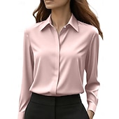  Dames Blouse Knop Effen Kleur Elegant Stijlvol Werk Lange mouw Overhemdkraag Normale tops Dagelijks Zwart Wit Blozend Roze Rood Marineblauw Lente Herfst