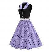 halpa Mekot-1950-luku Retro / vintage rockabilly Keskipäivä Swing -mekko Flare mekko Hihaton Pistekuvio Muotoonommeltu Keinu Naamiaispuku Naisten Karnevaali Ystävänpäivä Naamiaiset Loma Arkikäyttö Tyttöjen