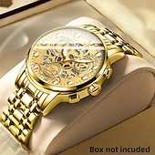 Недорогие Кварцевые часы-Новые многофункциональные мужские часы, роскошные кварцевые часы для мужчин, светящийся в темноте дисплей, скелетонизированный дизайн циферблата, точное измерение времени, подходят для повседневного