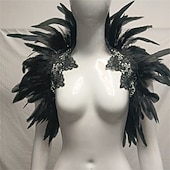 olcso kiegészítők-Carnaval 2026 Rio Carnaval Szamba Kiegészítők női fekete tollas vállkendő csipke applikációval Brazíliai Fesztivál Előadói Jelmez