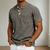 economico magliette di base-Per uomo Maglietta Maglia Henley Camicia 100% cotone lavaggio acido Manica Corta Collo alla coreana Henley Estate Primavera Autunno Semplice Vintage Streetwear Casual Lavato Manica corta Casuale Casa