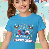 preiswerte 250. Jahrestag USA-Mädchen 3D Grafik 250-jähriges Jubiläum T-Shirt Kurzarm 3D-Druck Sommer Frühling Sport Mode Streetwear Kinder 4-12 Jahre Rundhalsausschnitt Lässig Täglich Outdoor Normale Passform