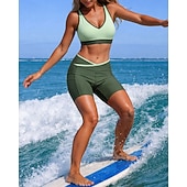abordables Surfing Tankinis &amp; Bikinis-Mujer Conjuntos de bikini Traje de baño 2 Piezas Bloqueo de color Protección UV Elástico Sin Mangas Bañadores Traje de baño Surf Buceo Natación Verano
