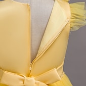 abordables Robes de Fille de Fleurs-Robe de Demoiselle d'Honneur Fille Fille Robe de soirée Tenue de mariage Soirée Mariage Formel Mode Princesse Beau Maille Couleur Unie Sans manches Col Rond Bleu Jaune 4 ans et +