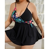 abordables Rash Guards de Una Pieza-Mujer Estándar Trajes de baño de talla grande Trajes de baño One Pieces Rash Guard Traje de baño Flores Espalda Abierta Protección UV Elástico Sin Mangas Bañadores Body Surf Buceo Natación Verano