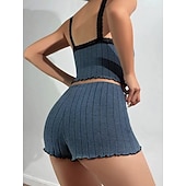 abordables Hauts et bas de nuit pour femmes-Femmes Ensemble Pyjama Occasionnel Confort Couleur Unie Dentelle Taille Élastique Shorts Quotidien Maison Sans manches Bretelles Bleu Blanche Rose Claire Vin Gris Été Printemps Coupe régulière