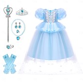 cheap Girl's Dress Up Costumes-Book Week 2026 Princess Fairytale Moana Dress Kid's Carnival Children's Day New Year Festival Holiday Girls' Dress Solid Color Short Sleeve Casual Party Fashion Cute Polyester Summer 4 years+ Blue