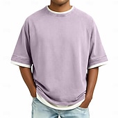 levne základní trička-SoftFade™ Pánská bavlněná tričko vypraná košile krátký rukáv crew neck léto jaro jednobarevný retro vintage ležérní opotřebovaný vintage styl barvená tkanina vyprané ležérní fialová tričko pro muže