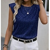  نسائي بقعة تي شيرت بلايز لون الصلبة الرسم جلد نمر أنيق كم قصير كاب رقبة عالية مدورة قمصان عادية مناسب للبس اليومي مناسب للخارج أسود أبيض وردي بلاشيهغ أزرق البحرية الصيف الربيع