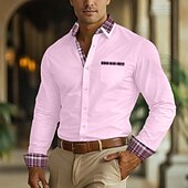 cheap Men's Non Iron Shirts-Men's Shirt Dress Shirt Non Iron Shirt Button Up Shirt Color Block Business Wedding Navy Blue Long Sleeve Turndown All Seasons Clothing Apparel Patchwork