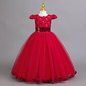 abordables Vestidos de Niña de Flores-Vestido de Niña Florista Chica Vestido formal Atuendo de boda Fiesta Boda Formal Moda Adorable Princesa Retazos Malla Color sólido Sin Mangas Cuello Barco Azul Piscina Rosa 4 años +