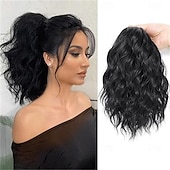 tanie Kucyki-Przedłużanie kucyka - 12-calowe przedłużki z włosów w kucyk ze ściągaczem dla kobiet, syntetyczne, kręcone, falowane, sztuczne kucyki, do codziennego użytku na imprezach (mieszany brąz) 12 cali