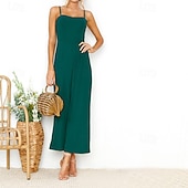 billige Jumpsuits-Dame Normal Kjeledresser Aktiv Helfarge Ermeløs Bred Bukseben Firkantet hals Daglig Feriereise Normal Svart Gul Vin Sommer