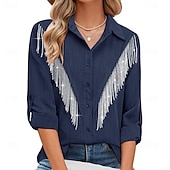 preiswerte Einfache Blusen-Damen Kleidhemd Knopfhemd Bluse Glitzer Knöpfe Strass Elegant Stilvoll Klassisch Langarm Umlegekragen Normale Oberteile Täglich Ferien Ausgehen Blau Schwarz Hellgrün Rosa Wein Sommer Frühling