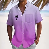 Недорогие Тропические растения-Муж. Кокосовая пальма Градиент цвета Тропические растения Гавайская рубашка Кнопка рубашка Рубашка Алоха С короткими рукавами Гавайский Повседневные Отпуск Лето Весна Отложной 3D