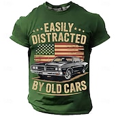  Vatertagsgeschenk für Oldtimer-Fans: Klassisches Muscle-Car, Vintage-T-Shirt mit US-Flagge, grün, Größen S, M, L, XL, XXL, XXXL