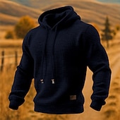 preiswerte Basic-Hoodies für Herren-Herren Kapuzensweatshirt Waffle Kapuzensweatshirt Pullover Kapuzensweatshirt Aprikose Weinrot Schwarz Weiß Gelb Mit Kapuze Einfach Strukturiert Lässig Täglich Sport &amp; Outdoor Streetwear Cool