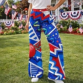 250º Aniversario de EE. UU. Retro Antiguo Años 70 Pantalones Pantalones de pierna ancha Hippie Disco Alta cintura Disfraz Mujer Mascarada 4 de julio Día de la Independencia Adulto Pantalones