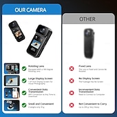economico Action Camera-Mini telecamera da corpo Wi-Fi da 2,7K, telecamera POV con obiettivo rotante a 180°, mini telecamera sportiva con visualizzazione dello schermo HD da 1,47" per la registrazione quotidiana di riprese