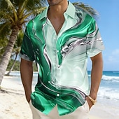 economico Camicia in Raso da Uomo-Per uomo Geometrico Marmo Arte liquida astratta Camicia Camicia in raso Camicia elegante Manica Corta Moda Casual Quotidiano Vacanza Estate Primavera Collo ripiegato Stampa 3D Camicie con bottoni Blu