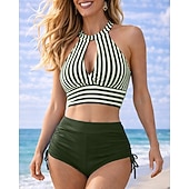 levne Surfovací tankiny a bikiny-Dámské Horní díl bikin s ramínky Plavky 2 ks S proužky Nabíraná strana Ochrana proti UV záření Elastický Bez rukávů Plavky Surfování Potápění Plavání Léto