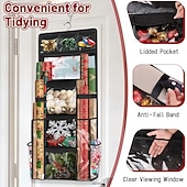 preiswerte Weihnachtslager-Hängender Geschenkpapier-Organizer, doppelseitiger Geschenkverpackungs-Organizer, Aufbewahrungsbehälter für Weihnachtsdekoration mit drehbarem Haken, großes Fassungsvermögen für Festtagsdeko, Bänder