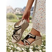 Χαμηλού Κόστους Γυναίκες-Γυναικεία δίχρωμα σανδάλια πλατφόρμας με μεταλλική διακόσμηση σε σχήμα καρδιάς, κατάλληλα για περπάτημα, ψώνια, ταξίδια, εκδηλώσεις στον κήπο και ολοήμερη χρήση.
