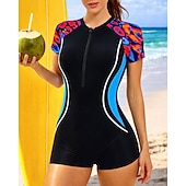 preiswerte One Pieces Rash Guards-Damen Regulär Anti UV Shirt Badeanzug Badeanzüge Blumenmuster Tropisch Reißverschluss UV Schutz Elastisch Kurzarm Bademode Badeanzug Surfen Tauchgerät Schwimmen Sommer