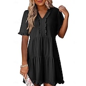 economico Vestito bianco-Per donna Mini Abito Abito a trapezio Abito Estivo Casual Quotidiano Vestibilità comoda Semplice Manica Corta Scollo a V Blu Nero Fucsia Verde Estate Primavera