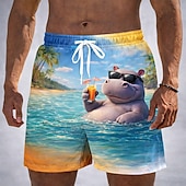  Pánské Komiks Lední medvěd Hroch Plavecké trenýrky Plavky pánské Surfovací šortky Středně vysoký pas Legrační Havajské Plážová dovolená Boční kapsy Podšívka ze síťoviny Elastická šňůrka v pase Návrhář