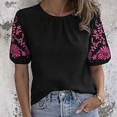 economico T-shirt semplice-Per donna Maglietta Ricamato Pois Vintage Elegante Casual Manica Corta Manica a Palloncino Girocollo Top Regolari Quotidiano Uscire Abbigliamento da vacanza Blu Nero Rosa Verde Albicocca Estate