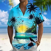 preiswerte Tropische Pflanzen-Herren Kokospalme Ozean Tropische Pflanzen Sommer Hawaiihemd Knopfhemd Alohahemd Kurzarm Hawaiianisch Lässig Urlaub Sommer Frühling Umlegekragen 3D-Druck Hemden mit Kragen Eine Tasche vorne Blau