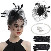 voordelige Fascinators &amp; Hoeden-Derby Handschoenen Ketting Fascinator-hoed Vriendelijke vrouw Polka Dots Bloemig Polka dots Kostuum Dames Maskerade Feest Bruiloft Formeel Volwassenen Helm Handschoenen Oorbellen Lente