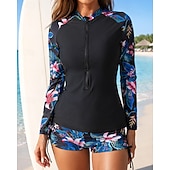abordables Rash Guards de Una Pieza-Mujer Camiseta Protección Solar Surf Traje de baño 2 Piezas Tropical Boyleg Protección UV Secado rápido Elástico Manga Larga Bañadores Traje de baño Surf Playa Natación Verano