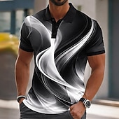  Voor heren Meetkundig Lijn Poloshirts Korte mouw Poloshirt Overhemden met kraag Casual Sportkleding Knop Zomer Lente blauw Zwart Rood