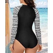 tanie Rash guardy One Piece-Damskie Docieplacze Strój kąpielowy Stroje kąpielowe Drukowane Zapiąć na zamek błyskawiczny Krótka noga Ochrona UV Elastyczny Długi rękaw Kąpielówki Kostium kąpielowy Surfing Plaża Pływacki Lato